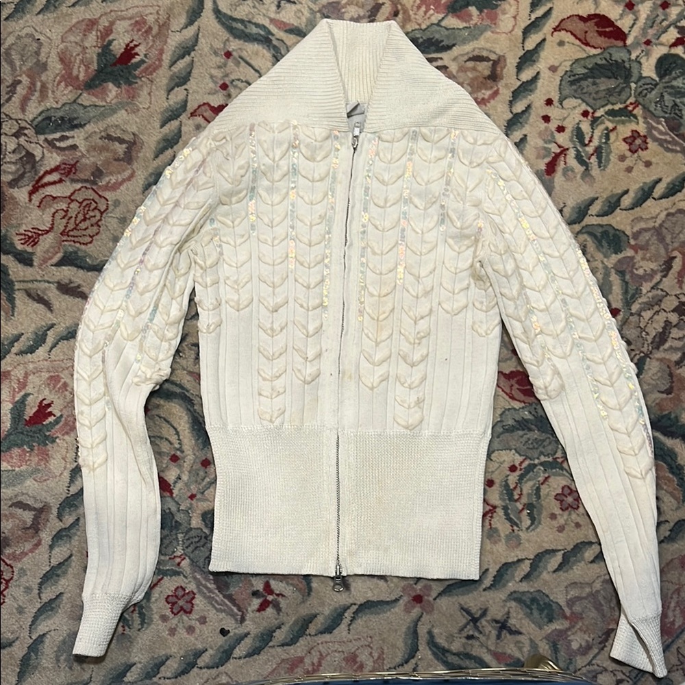 Armani Exchange White Cable Knit Cardigan Sweater